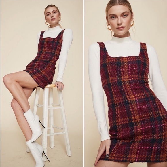 LPA Tweed Plaid Mini Dress size Medium - Picture 2 of 8
